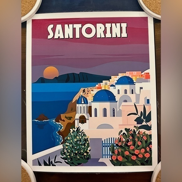 Travel art vintage style Santorini Greece. 8x10” canvas.‎ New - Picture 1 of 5
